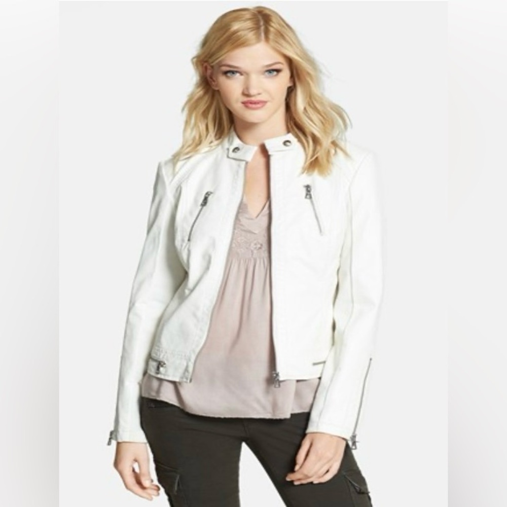 Sam Edelman White Faux Leather Moto Jacket